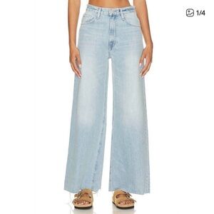Hudson Gray Barrel Leg high rise super Wide Flare. Light Blue Jeans distressed